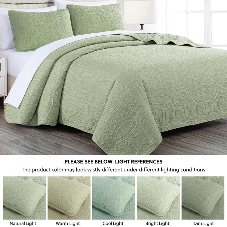 Chezmoi Collection Austin Microfiber Reversible 3-Piece Coverlet / Bedspread Set