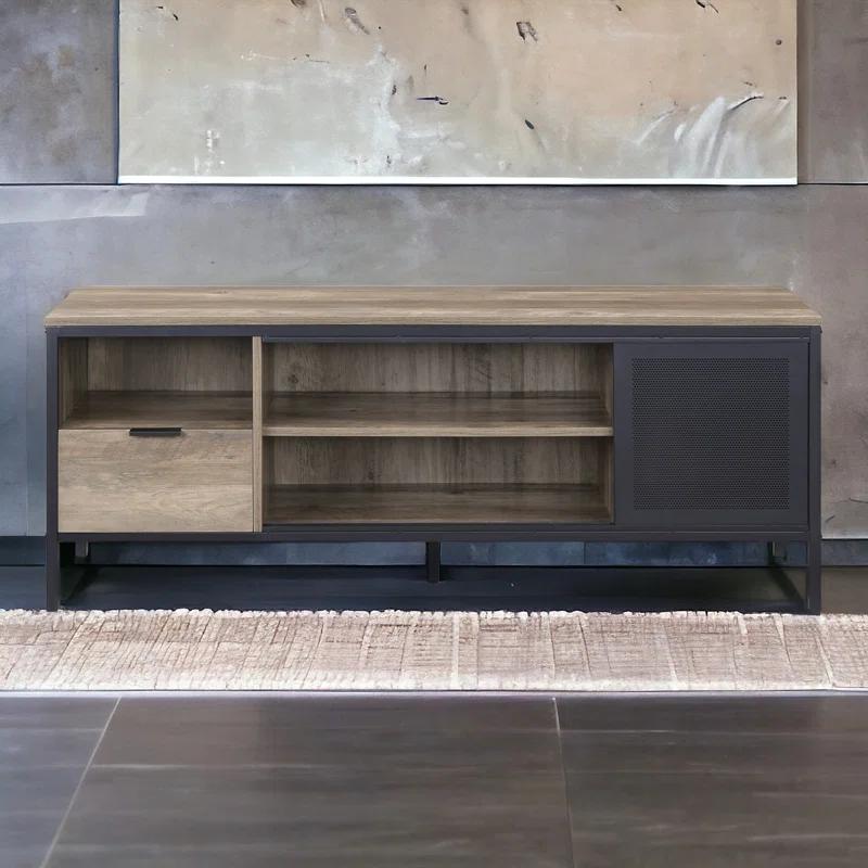 Loon Peak® Genivee 1-Drawer Rectangular TV Stand in Rustic Oak/Black | Wayfair