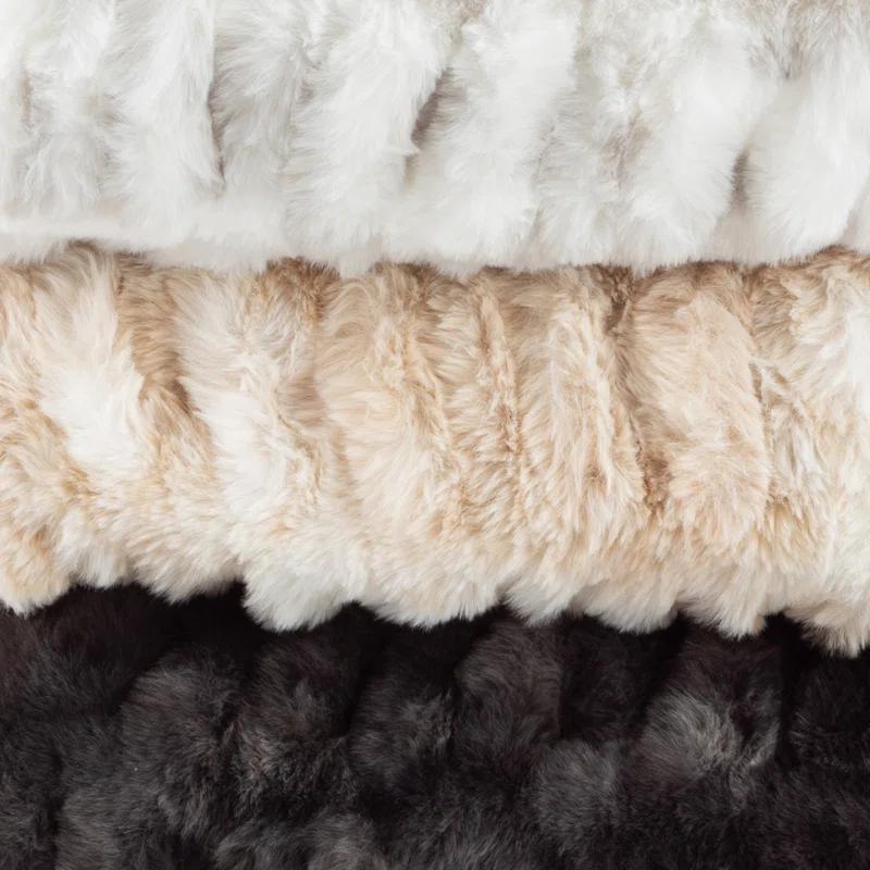 Oversized Ruched Faux Fur Blanket - 60x80-Inch Jacquard Faux Fur Queen-Size Throw for Sofas and Beds - Luxurious Bedding by Lavish Home