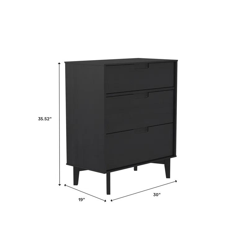 George Oliver Mid-Century Modern Solid Wood 3-Drawer Dresser – Black