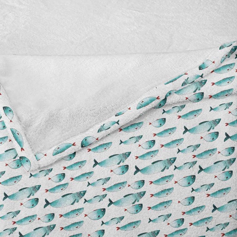 Ambesonne Ambesonne Turquoise and White Fleece Throw Blanket Sea Fish Turquoise Teal and Ruby