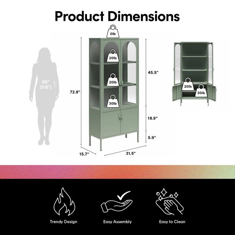 CosmoLiving by Cosmopolitan Chloe Tall Metal Display Cabinet with 2 Arched Glass Doors