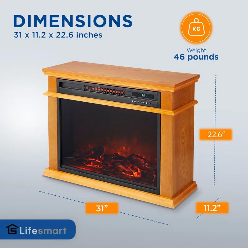 Lifesmart LifeSmart LifePro 1500W Portable Electric Infrared Quartz Indoor Fireplace, Oak