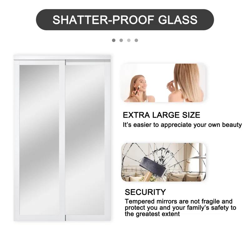 ARK DESIGN 80” Tempered 1 Lite Frosted Glass White Closet Sliding Door with Hardware & Handles