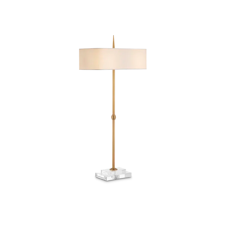Antique Brass and Bone Linen Adjustable Table Lamp with Crystal Base