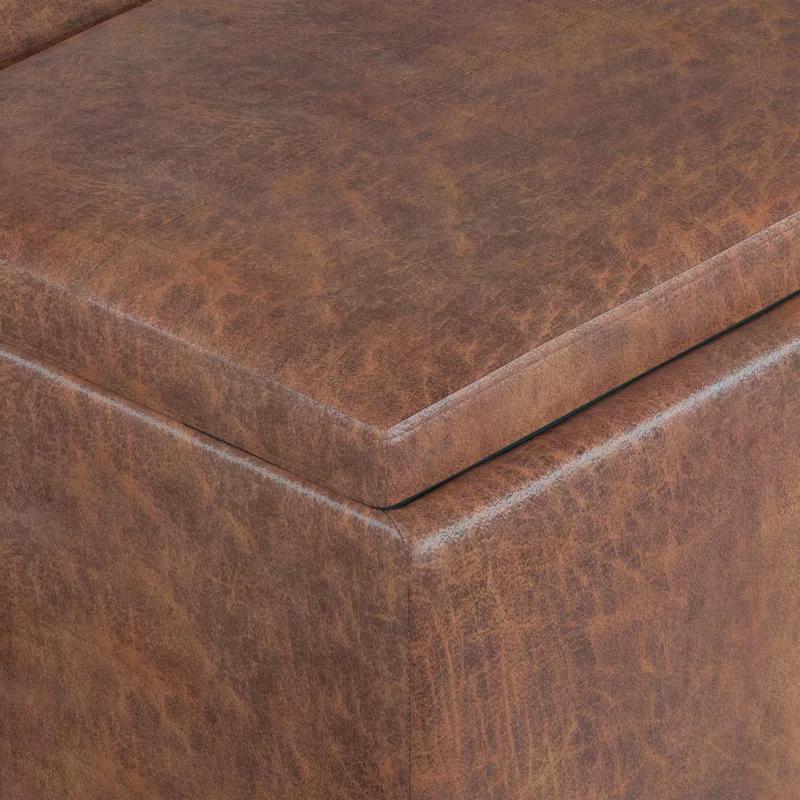Simpli Home Avalon 42"W Upholstered Storage Ottoman with 3 Flip-Over Serving Trays