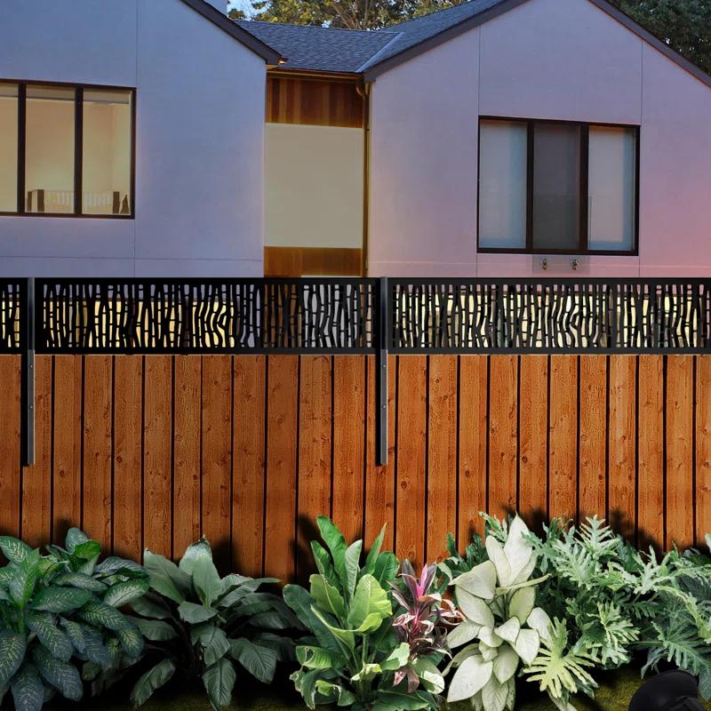 OUTDECO 16"x72" Outback Galvanized Steel Wall and Fence Extension Privacy Panel, Black