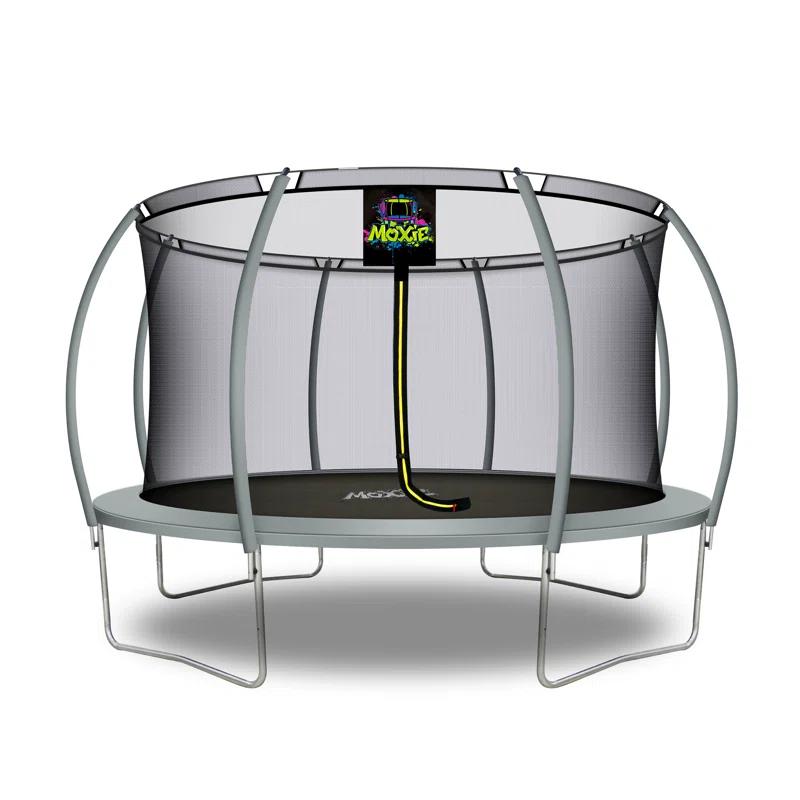 Moxie Machrus Moxie Pumpkin-Shaped Outdoor Trampoline Set with Top-Ring Frame Safety Enclosure, 14 FT