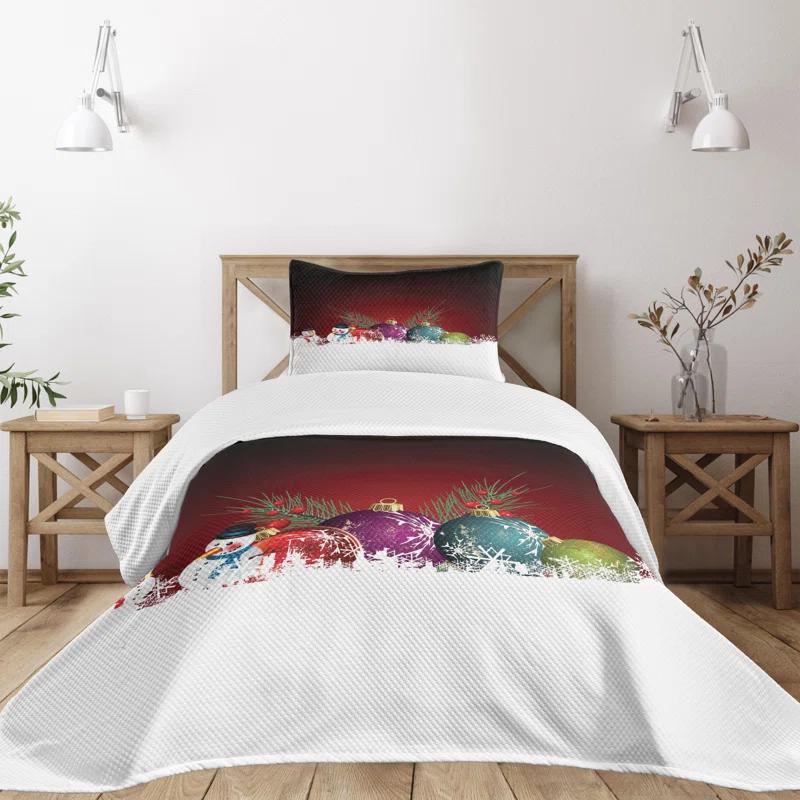 Ambesonne Ambesonne Christmas Bedspread Set Snowman with Hat Multicolor