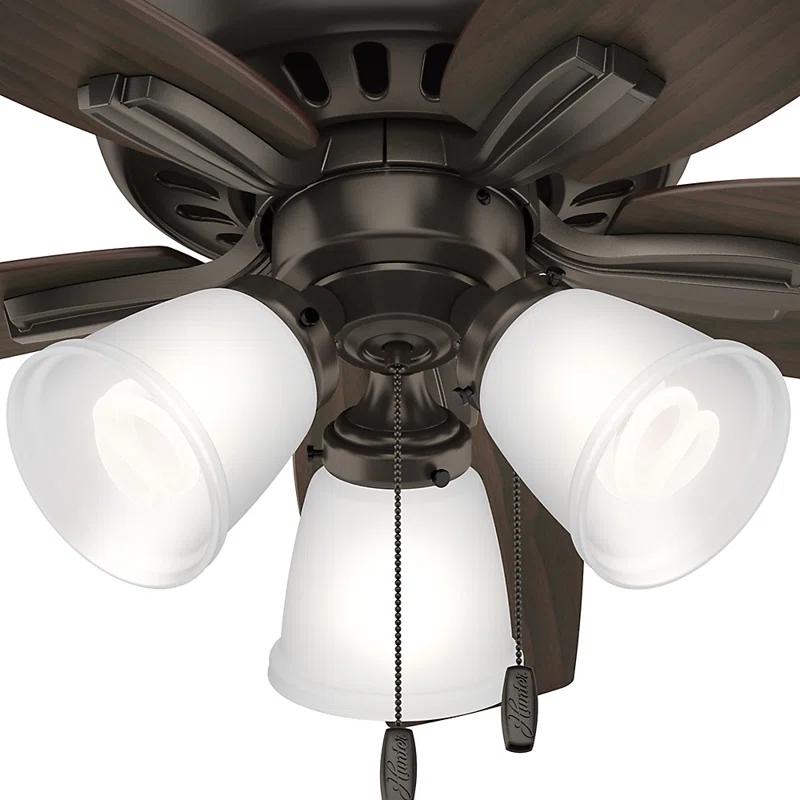 Hunter Fan Newsome 42" 5 - Blade Traditional Indoor Flush Mount Ceiling Fan with Lights and Pull Chains