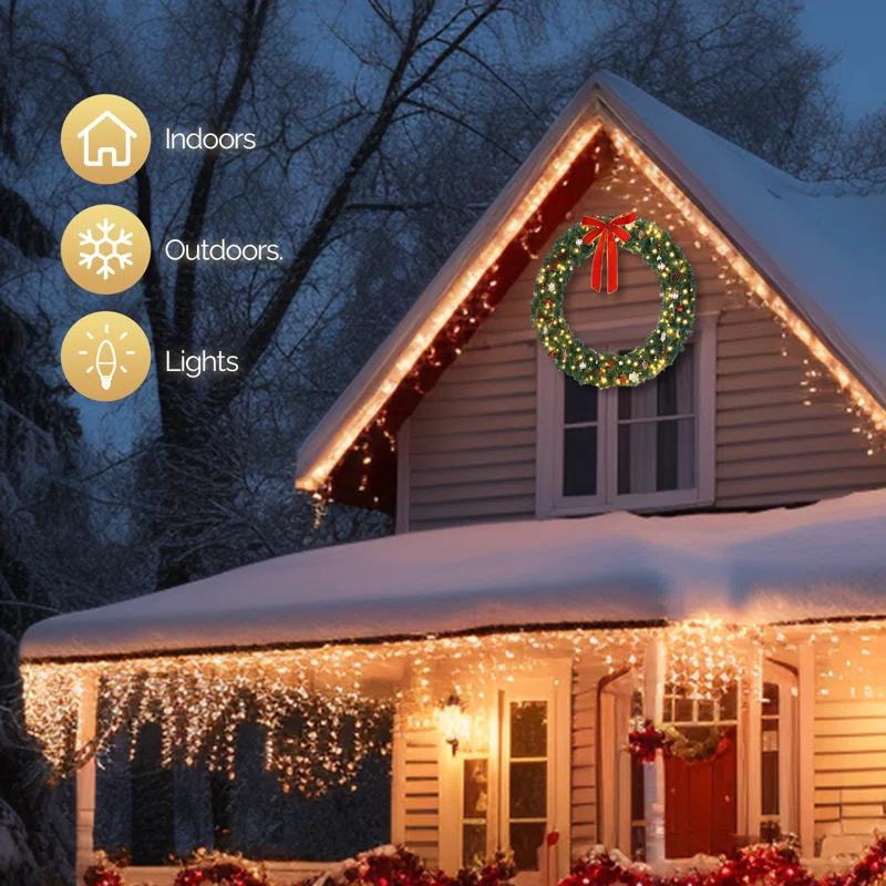 The Holiday Aisle® 48in 150 Lights 450 Branches Pvc Bow Decoration Garland Garden Garland Decoration Green