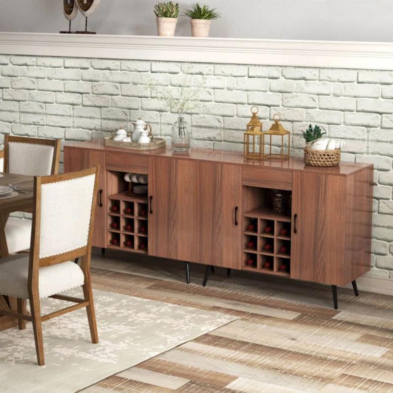 George Oliver Mid-Century Modern Buffet Sideboard Server Cabinet With 9-Bottle Wine Rack