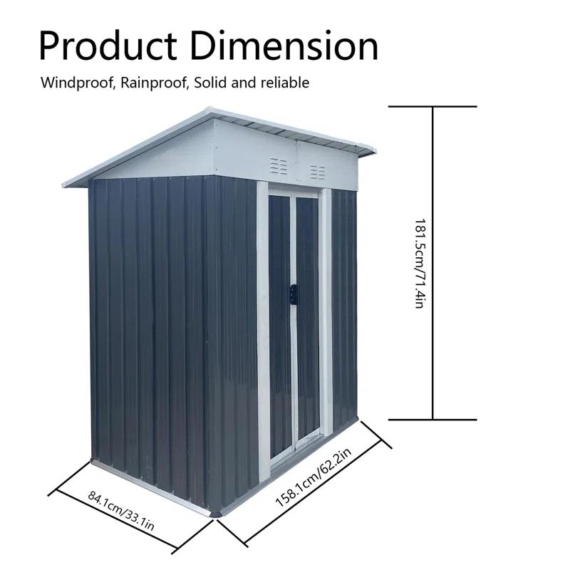 GZMWON 5X3 Feet Small Mini Outdoor Storage Sheds Pent Roof With Aluminum Alloy Frame And Sliding Door