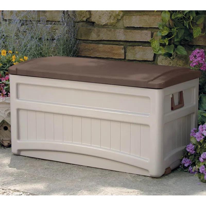 Suncast Suncast 78 Gallon Water Resistant Resin Deck Box with Wheels in Light Taupe/Mocha