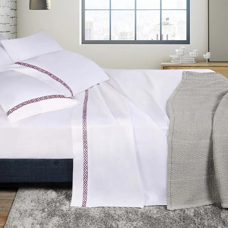 Superior Infinity Scroll Embroidered Certified Egyptian Cotton 1000 Thread Count Bed Sheet Set