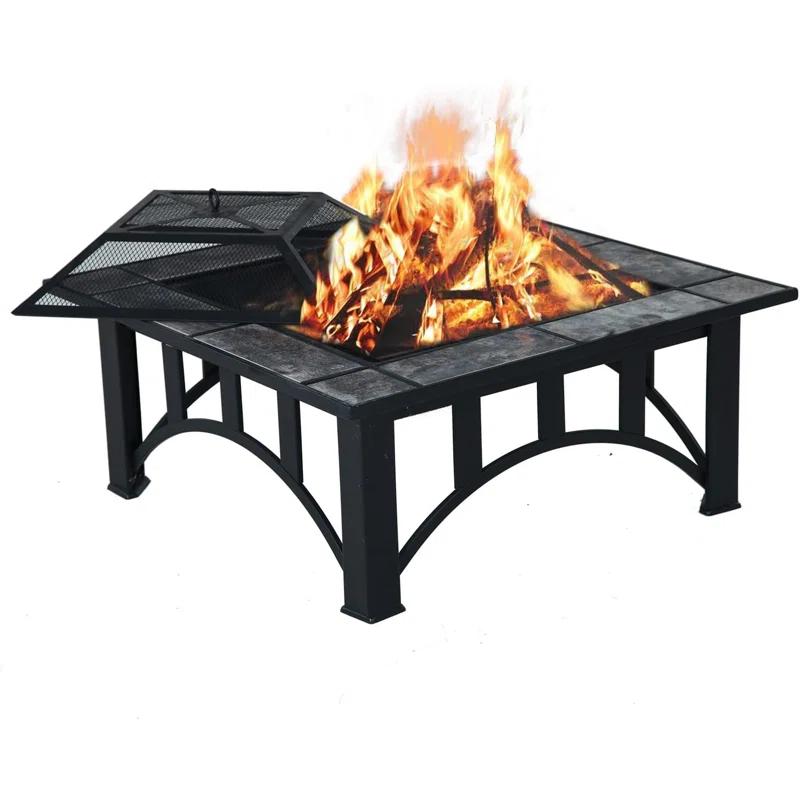olilawn Olilawn Fire Pit - 35-Inch Outdoor Wood Burning Square Firepit with Poker, and Cover - Outdoor Fire Pits for Backyard, Deck, or Patio