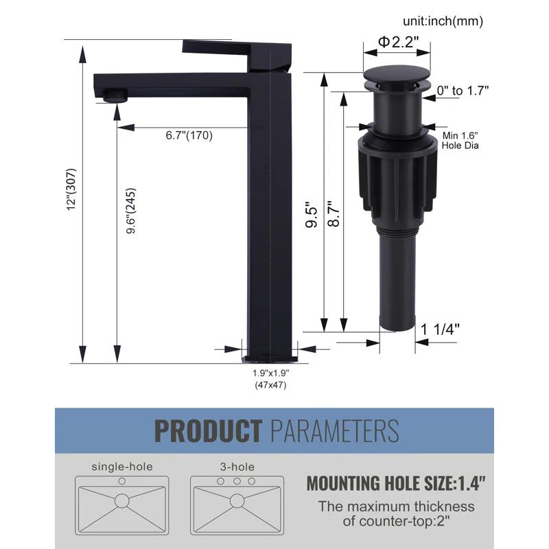 High Arc Single Handle Single Hole Bathroom Faucet With Drain Kit