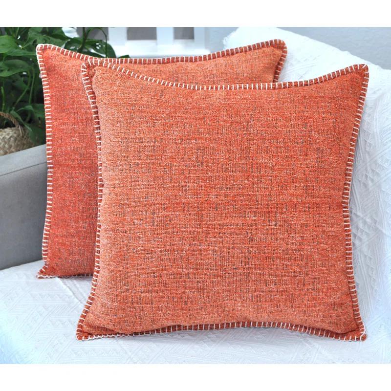 Oveesha Tassel Soft Chenille Throw Pillow Covers With Stitched Edge (Set of 2)