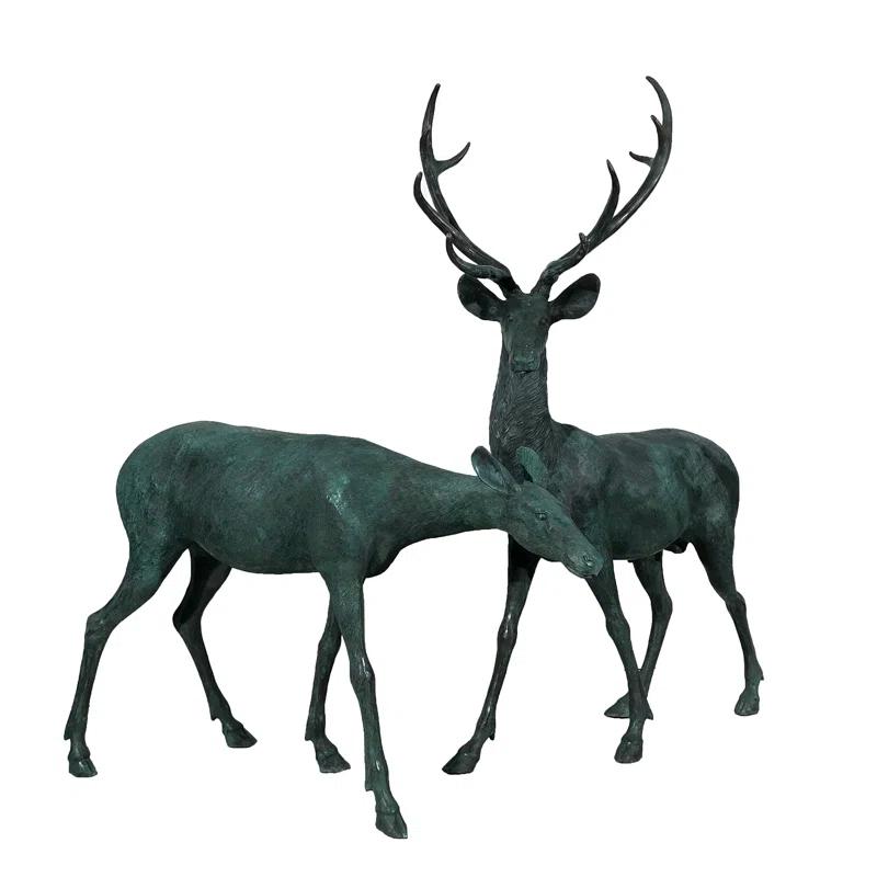 Metropolitan Galleries Bronze Buck and Doe 2 Piece Sculpture Set