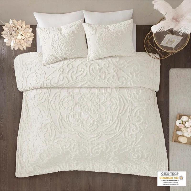 Laetitia Tufted Chenille Cotton 3 Piece Medallion Duvet Cover Set