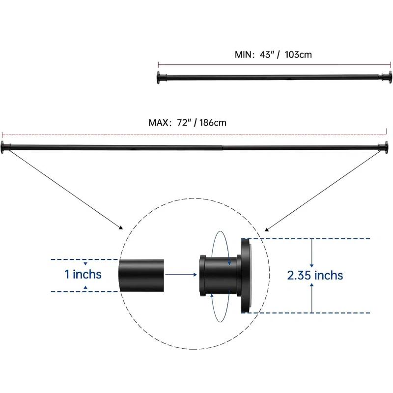 43'' Straight Wall Mounted Required Shower Curtain Rod