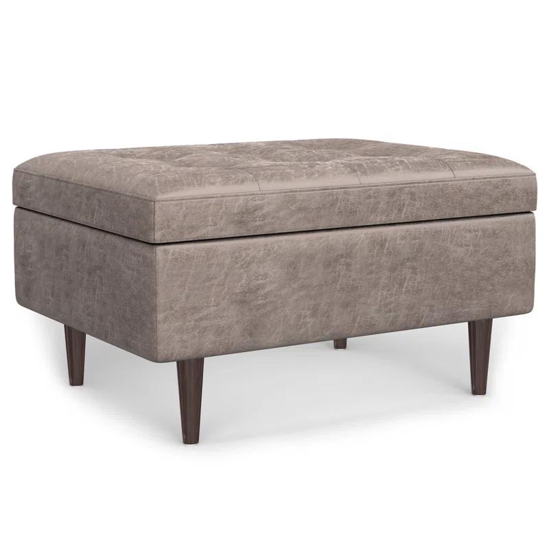 Simpli Home Shay 34"W Upholstered Coffee Table Storage Ottoman with Lift Top and Tufted Detailing
