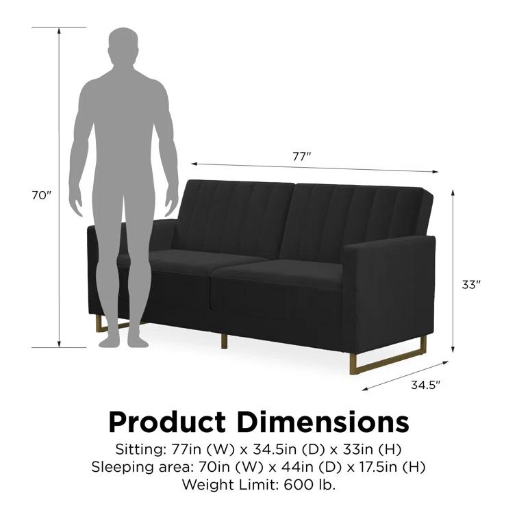 Novogratz Skylar Full / Double 77'' Velvet Tufted Convertible Sofa