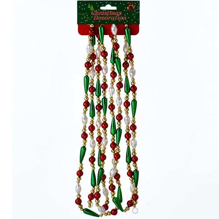 Kurt Adler Kurt Adler Gold, Red, Green and White Round Bead with Water Drop Beaded Garland, 9 Ft
