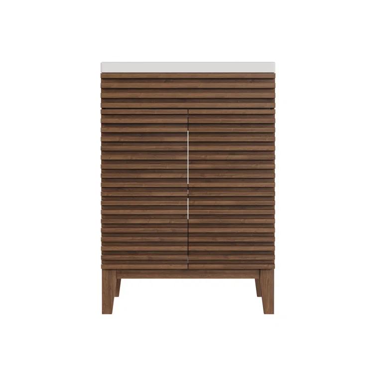 DeerValley  Cove 24" Bathroom Vanity with Ceramic Sink Top, Fully Assembled Mid-Century Wood Bathroom Cabinet Walnut & Reviews | Wayfair