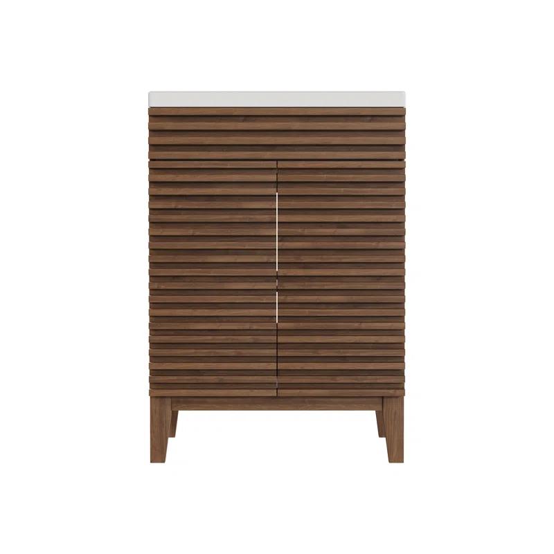 DeerValley  Cove 24" Bathroom Vanity with Ceramic Sink Top, Fully Assembled Mid-Century Wood Bathroom Cabinet Walnut & Reviews | Wayfair