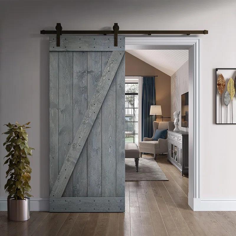 TMS 84'' Solid Wood Paneled Painted with Installation Hardware Kit Barn Door
