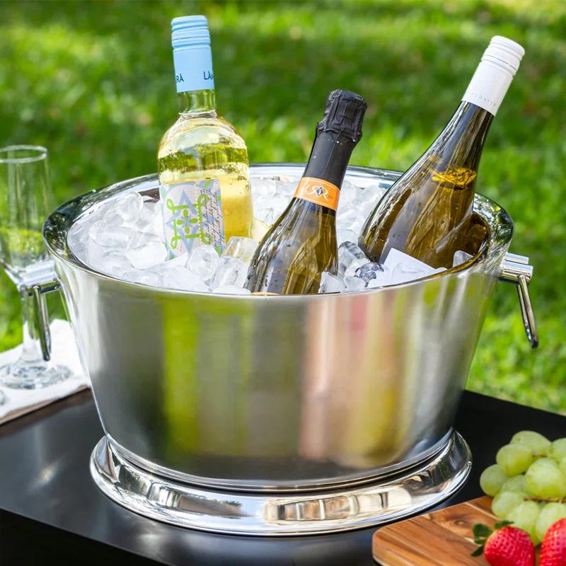 Prep & Savour Demetro Beverage Tub for Parties Stainless Steel Drink Tub Cooler Ice Bucket for Hosting Parties Drink Bucket with Handles