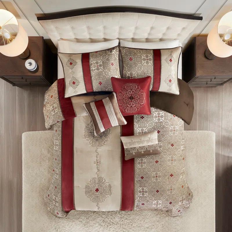 Madison Park Donovan 7 Piece Jacquard Comforter Set with Throw Pillows