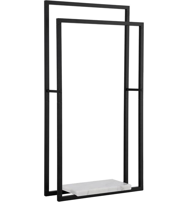 Hokku Designs Standing Towel Racks For Bathroom With Heavy Marble Base, 38" H Towel Rack Stand For Bathroom 2-Tier, Blanket Rack For Bathroom Floor, Matte Black