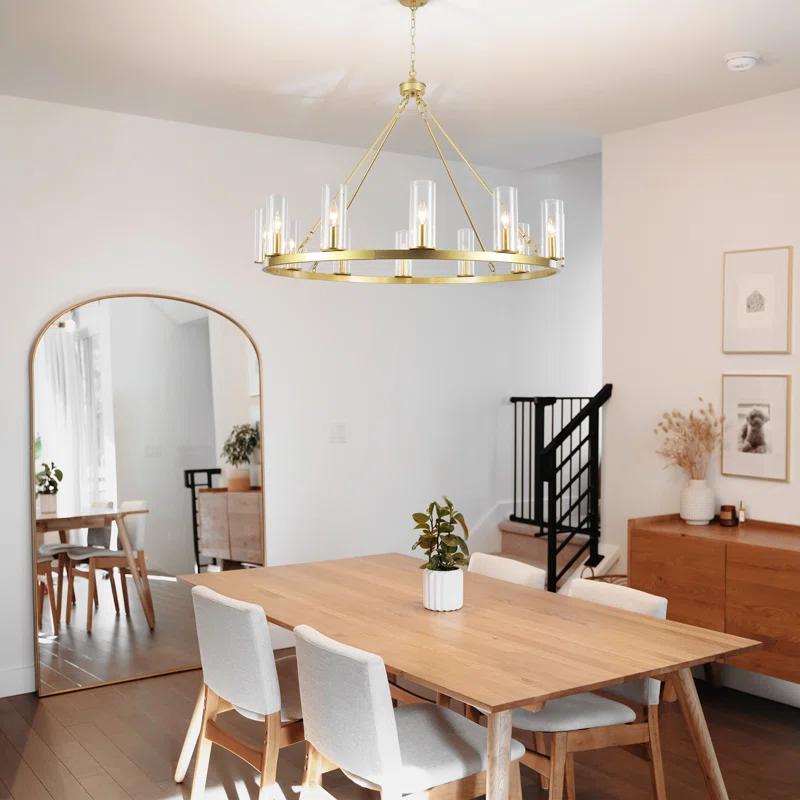 Mercer41 12 - Light Dimmable Wagon Wheel Chandelier With Clear Lampshade
