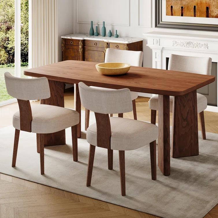 Gracie Oaks Inelda Mid Century Upholstered Dining Chairs Side Chairs Farmhouse Faux Leather Dining Chair with Wood Legs (Set of 2)