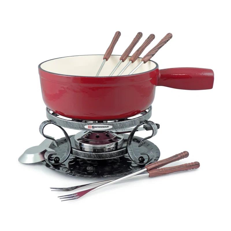 Swissmar Swissmar Lugano 2-Quart Cast Iron Cheese Fondue Set, 9-Piece, Cherry Red