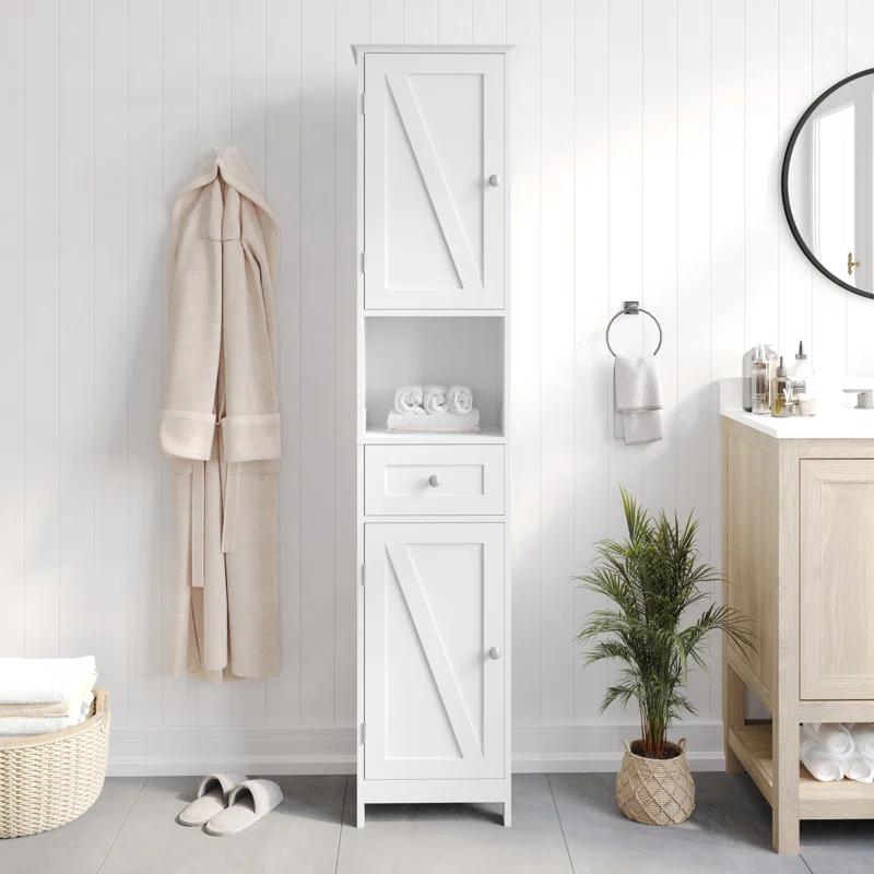 Flash Furniture Dune Farmhouse Freestanding Linen Tower with Shelves, Drawer, and Doors & Reviews | Wayfair