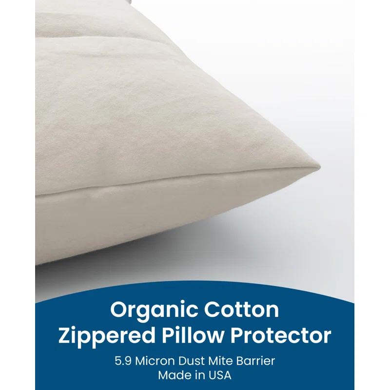 Bargoose Home Textiles Organic Cotton Zippered Pillow Protector, Blocks Dust Mites, Pollen, Pet Dander & Other Irritants