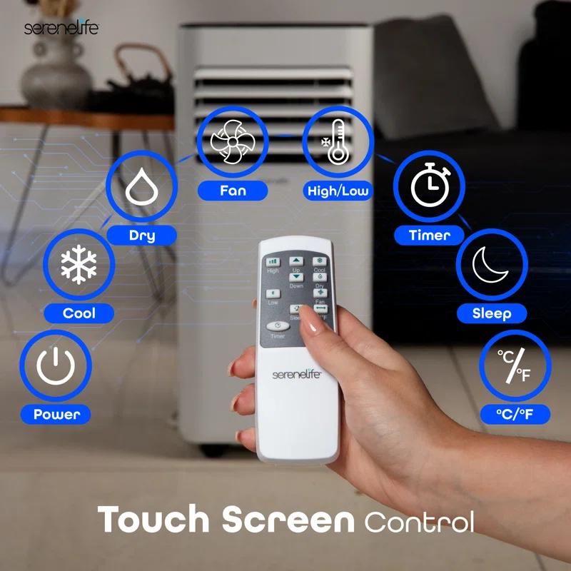 SereneLife Serenelife 8000 BTU Portable Air Conditioner - 3-In-1 Compact Standing Air Conditioner For Room Up To 300 Sq. Ft. - Floor AC Unit With Remote Control - Universal Casters, Window Mount Kit
