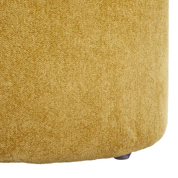 Mustard Yellow Upholstered Round Ottoman with Solid Wood Base