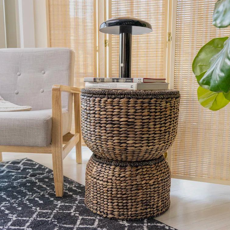 happimess 18" Hourglass Handwoven Hyacinth Storage Accent Table with Lid