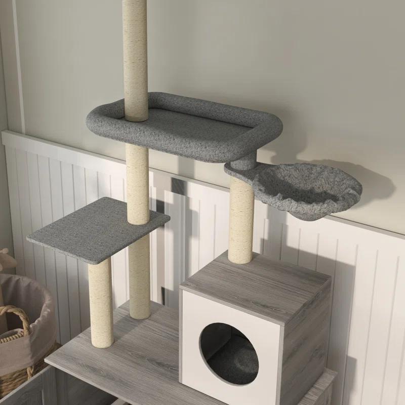 Tucker Murphy Pet™ Cat Tree With Litter Box Enclosure, 2 In 1 Floor To Ceiling Cat Tower Litter Box Furniture With Condo, Bed, Hammock, Scratching Posts, And Platforms For Indoor Use