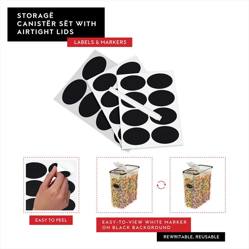 DWËLLZA KITCHEN Airtight Cereal Food Storage Containers For Flour & Sugar Including 1 Marker & 8 Labels (Set of 3)