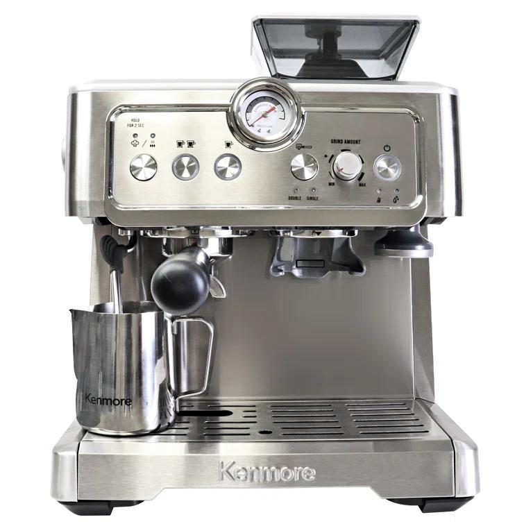 Kenmore Kenmore Espresso Machine With Grinder & Milk Frother, 15 Bar Espresso Coffee Maker, Stainless Steel
