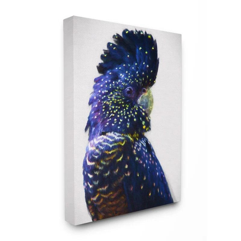 Stupell Industries " Tropical Parrot Bird Feathers Blue Gold Jungle Animal " by Daphne Polselli
