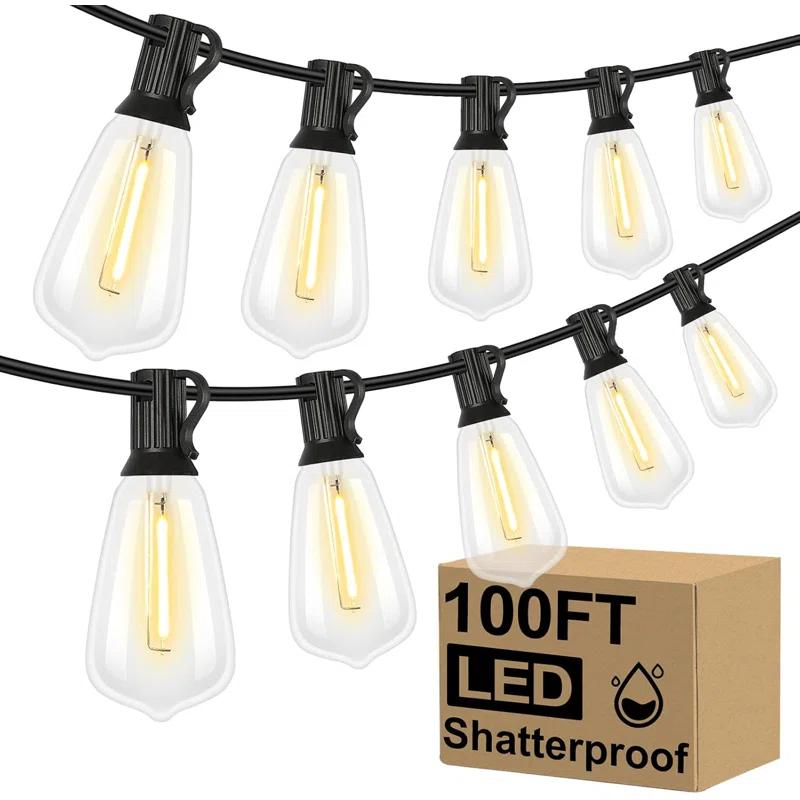 Arlmont & Co. Arlmont & Co. LED Outdoor String Lights 100FT Patio Lights With 52 Shatterproof ST38 Vintage Edison Bulbs