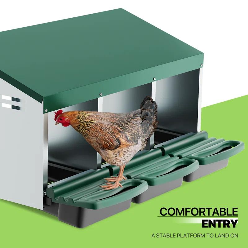Bring Home Furniture Chicken Nesting Boxes with 3 Compartments for Laying Eggs, Galvanized Steel Hen Nesting Box with Lid Pull-Out Tray and Ventilation Design