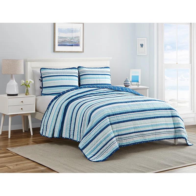 Design Studio DESIGN STUDIO Newport Stripe Navy/Blue 3-Piece Reversible Cotton Quilt Set