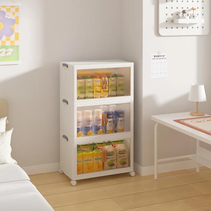 Rebrilliant Canas 3 Pack Stackable Storage Bins Folding Organizer Boxes Collapsible Closet With Doors Wheels Lids